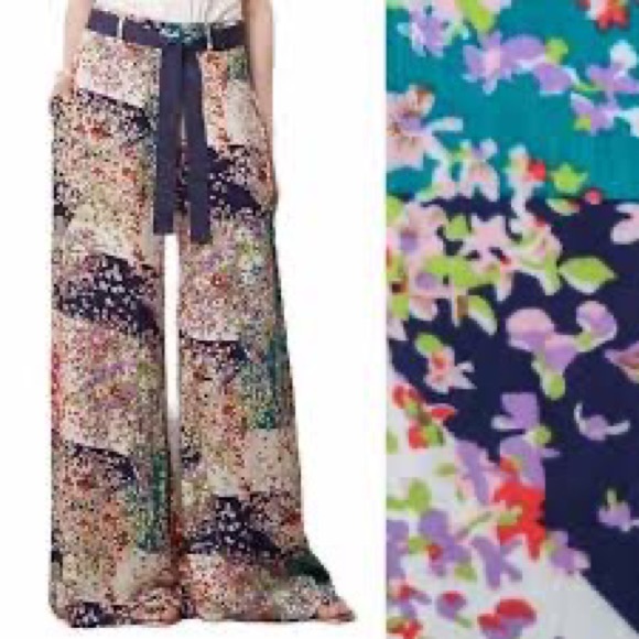 Anthropologie Pants - Anthro Elevenses floral patchwork wide-leg pants Size 4